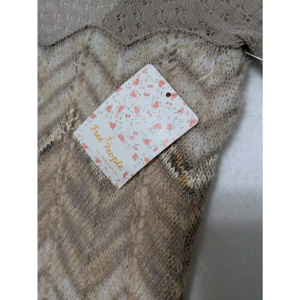FREE PEOPLE Beige Soft Sweater Dress Short Knit Long Bell Sleeves Academia Sheer - Picture 9 of 16